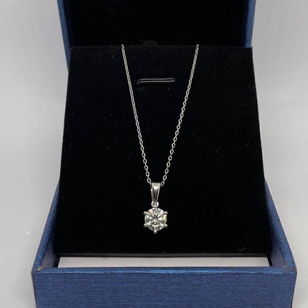 Moissanite Diamond Necklace 2 Carat Pendant Fine Jewelry 925 18k White Gold - Picture 6 of 9